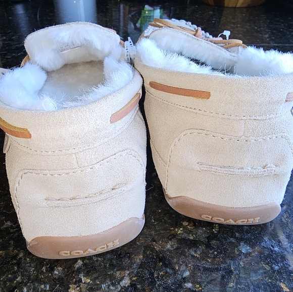 COACH Men Sand Suede Shearling Slippers Moccasins Sz 11 - Picture 6 of 12
